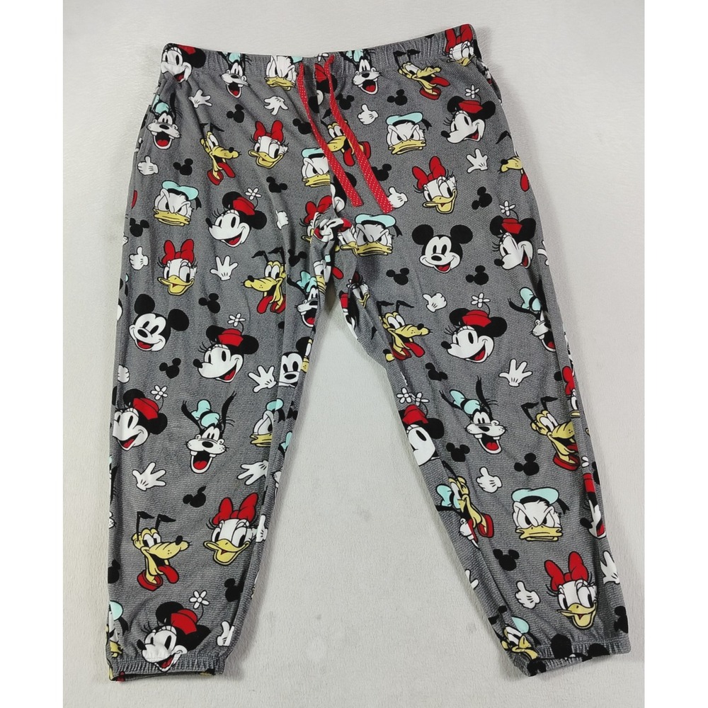 Disney Pajama Pants Womens XL 16-18 Gray Fleece Mickey Minnie Donald Daisy Pluto